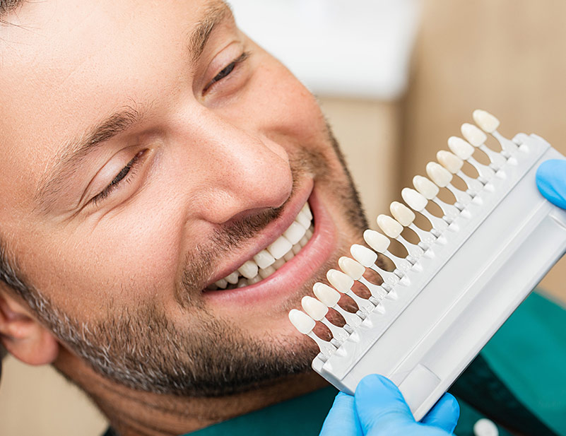 Dentist checking patient teeth color